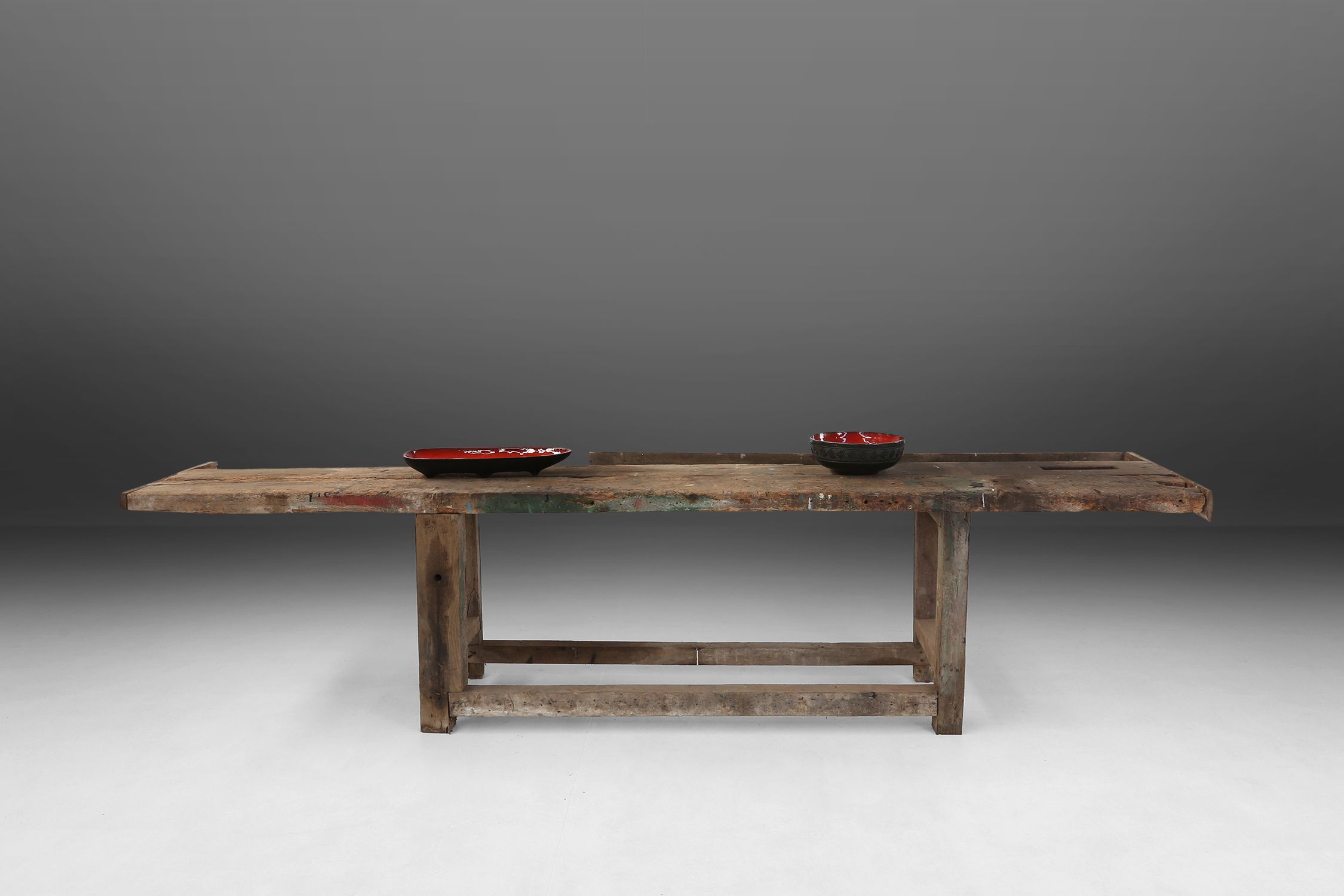 Industrial Oak Workbench with Exceptional Patina, Belgium ca. 1850thumbnail
